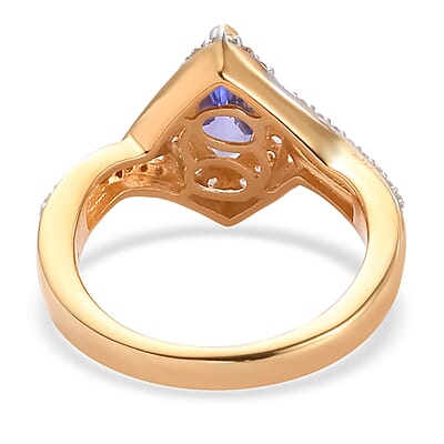 D'Joy Premium Tanzanite and Nature White Zircon Ring in Vermeil Yellow Gold Over Sterling Silver (Size 6.0) 1.50 ctw