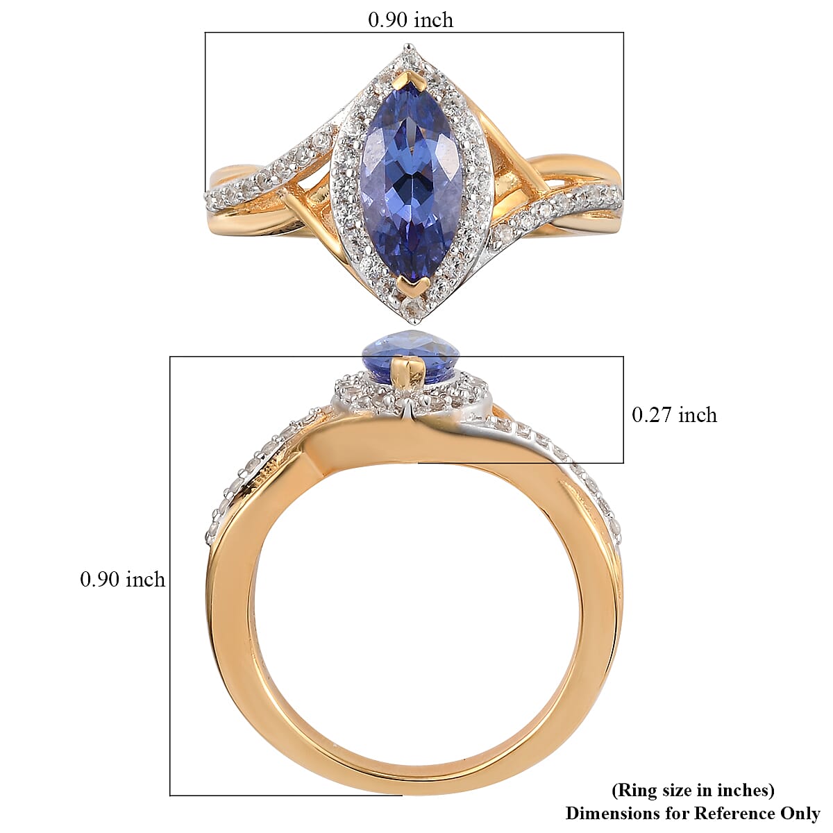 Premium Tanzanite and Nature White Zircon Ring in Vermeil Yellow Gold Over Sterling Silver (Size 6.0) 1.50 ctw image number 5