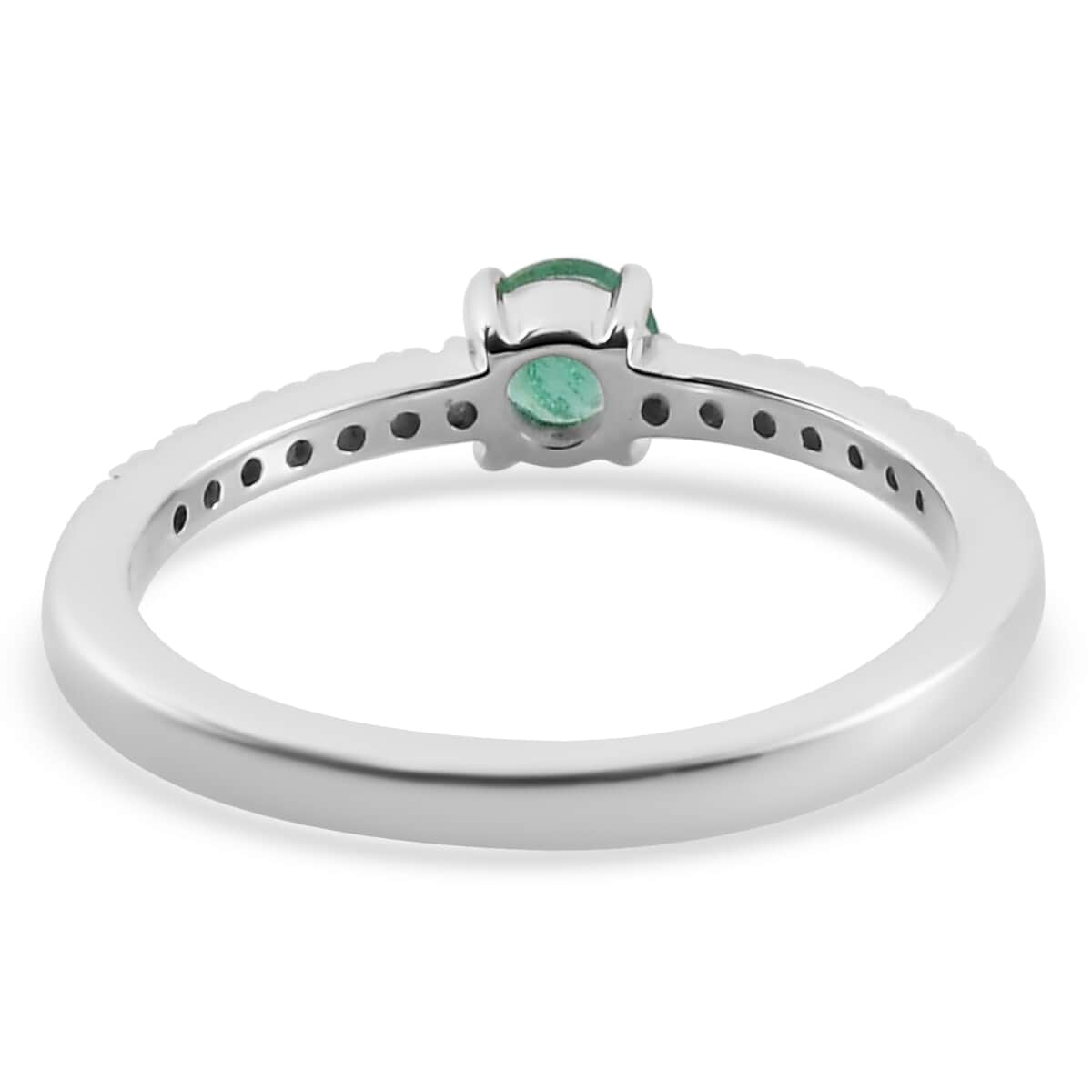 LUXORO 10K White Gold Premium Boyaca Colombian Emerald and Diamond Dainty Ring (Size 8.0) 0.35 ctw image number 4
