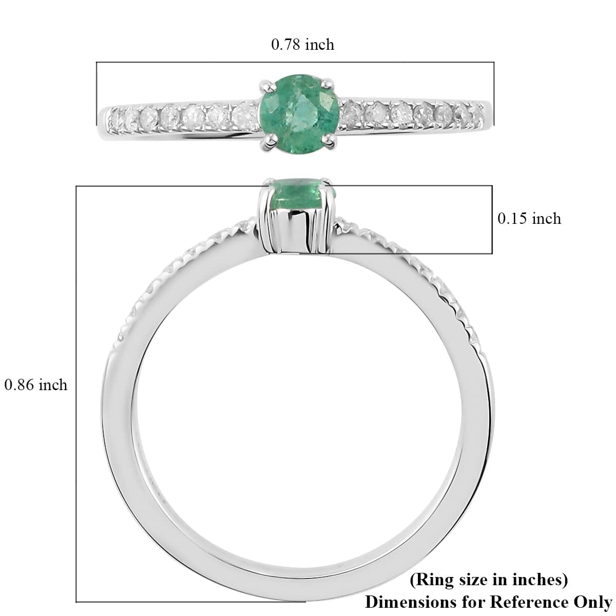 LUXORO 10K White Gold Premium Boyaca Colombian Emerald and Diamond Dainty Ring (Size 8.0) 0.35 ctw image number 5