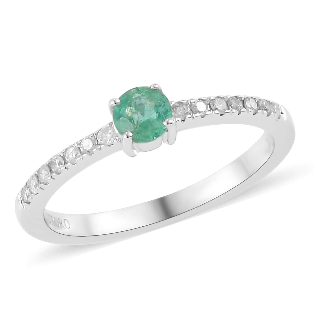 LUXORO 10K White Gold Premium Boyaca Colombian Emerald and Diamond Dainty Ring (Size 9.0) 0.35 ctw image number 0
