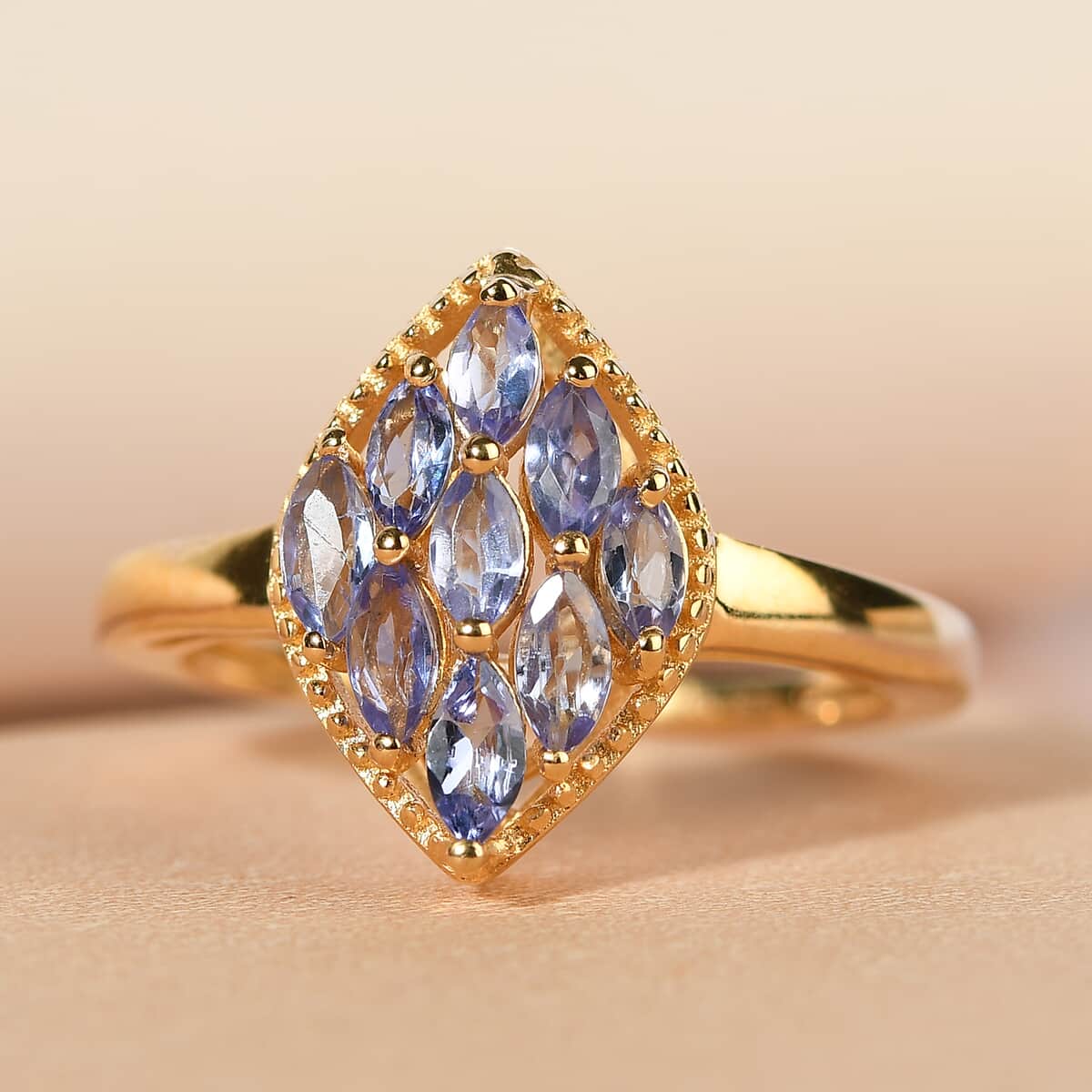 Tanzanite Elongated Ring in Vermeil Yellow Gold Over Sterling Silver (Size 8.0) 0.70 ctw image number 1