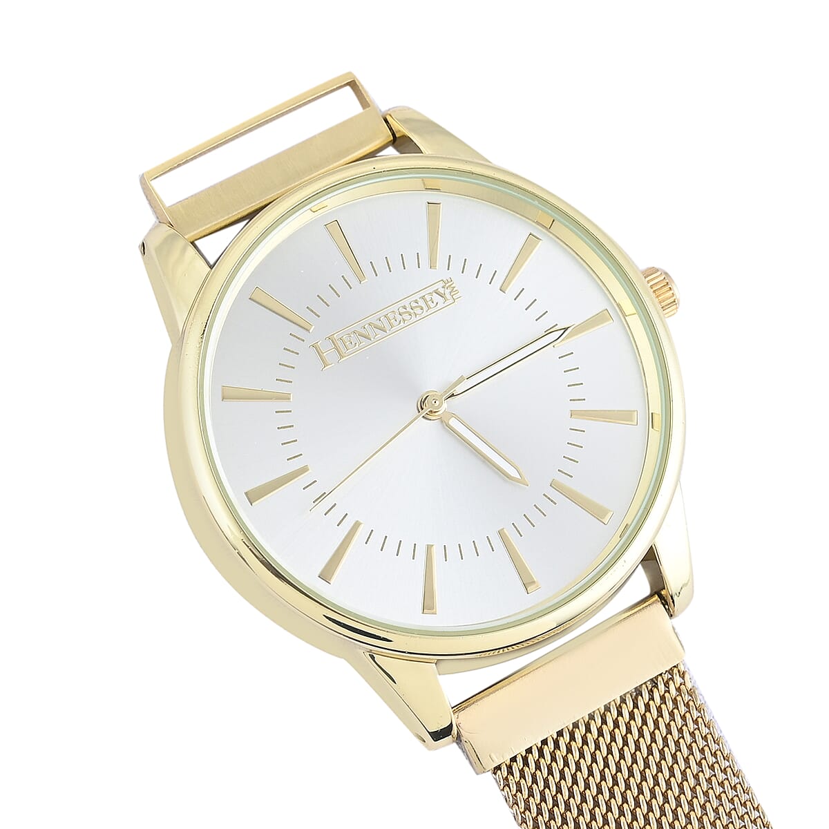 HENNESSEY Japanese Movement ION Plated YG Over Stainless Steel Watch and Red Power Bank with Charging Cable for Cell Phone image number 1