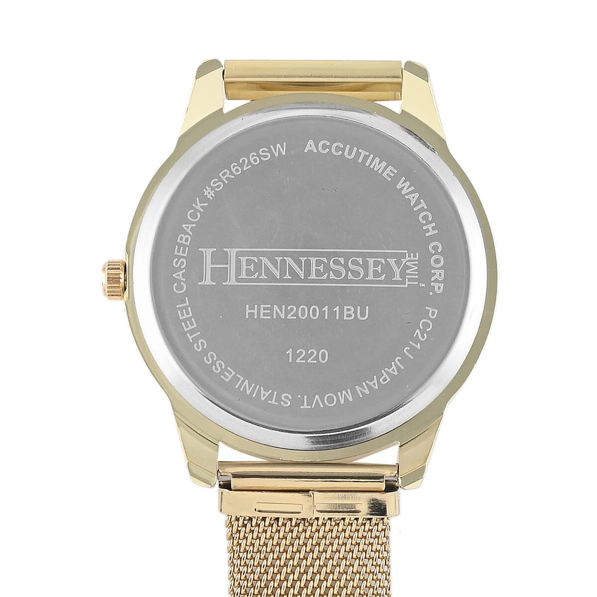 HENNESSEY Japanese Movement ION Plated YG Over Stainless Steel Watch and Red Power Bank with Charging Cable for Cell Phone image number 2