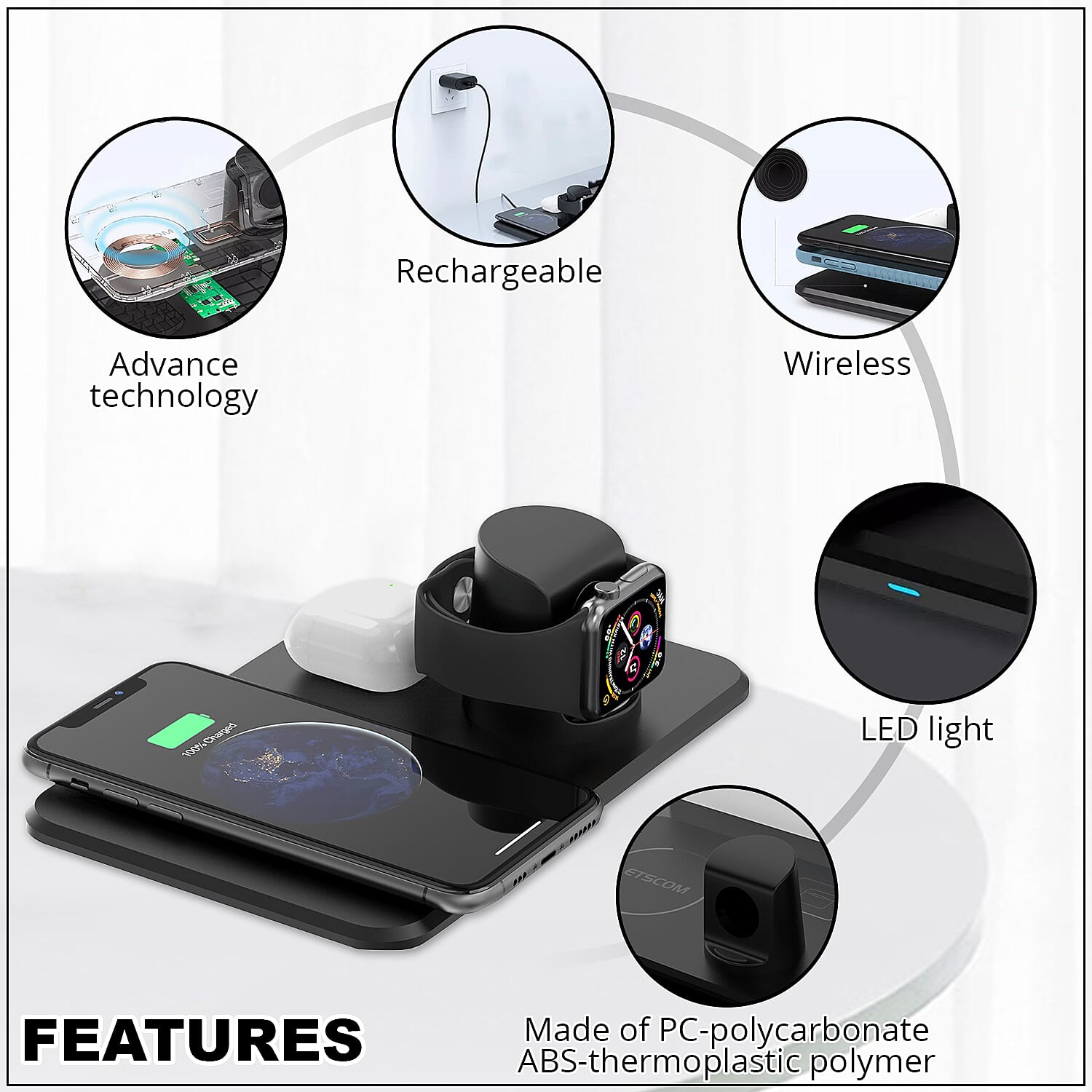 LETSFIT 3-in-1 Wireless Charging Station