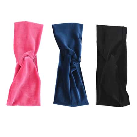 Set of 3 On Trend Pink, Blue and Black Velvet Headbands image number 0