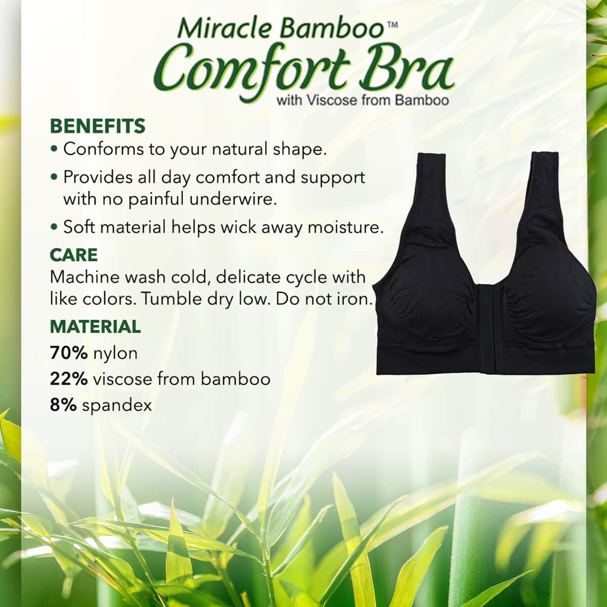 Miracle Bamboo Beyond Comfort Bra Set of 3 Front Closure Bras - Black, Beige and White - Size L image number 2