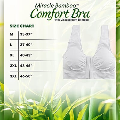 Miracle Bamboo Beyond Comfort Bra Set of 3 Front Closure Bras - Black, Beige and White - Size L