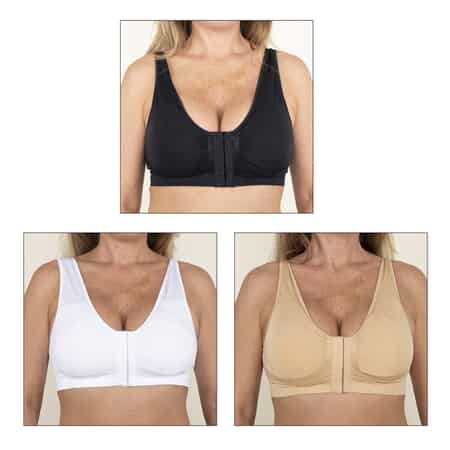 Miracle Bamboo Beyond Comfort Bra Set of 3 Front Closure Bras - Black, Beige and White - Size M image number 4