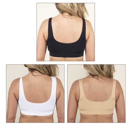 Miracle Bamboo Beyond Comfort Bra Set of 3 Front Closure Bras - Black, Beige and White - Size M image number 6