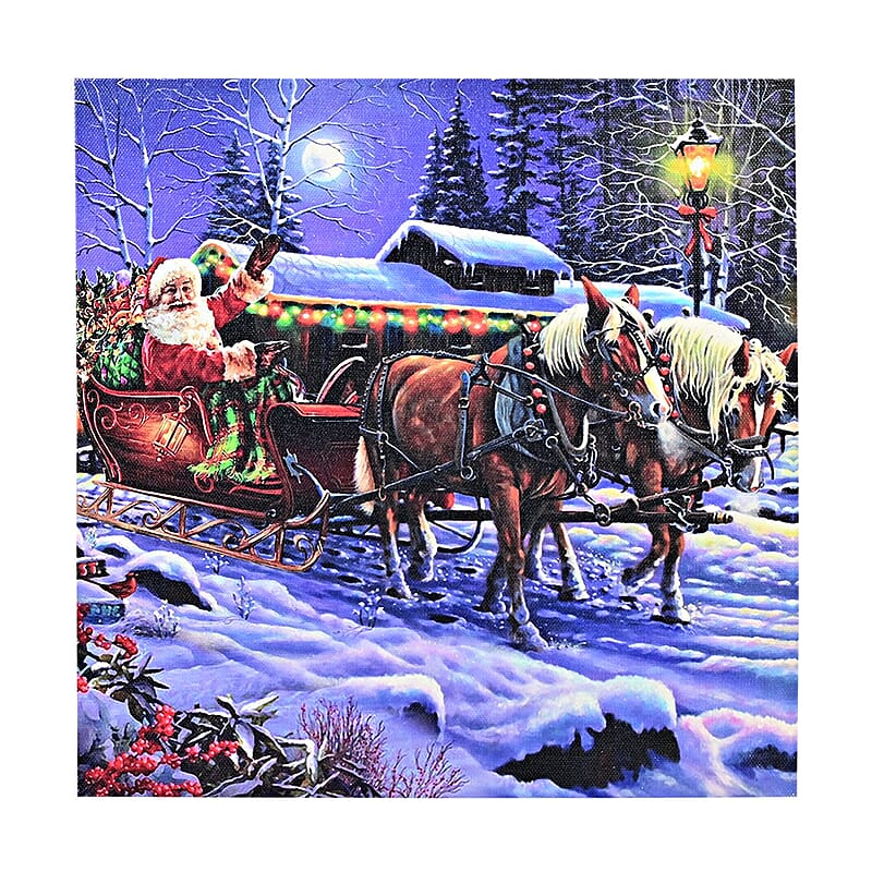 Multi Color Canvas 3-LED Santa and Sleigh Christmas Painting (2xAA Battery Not Included)