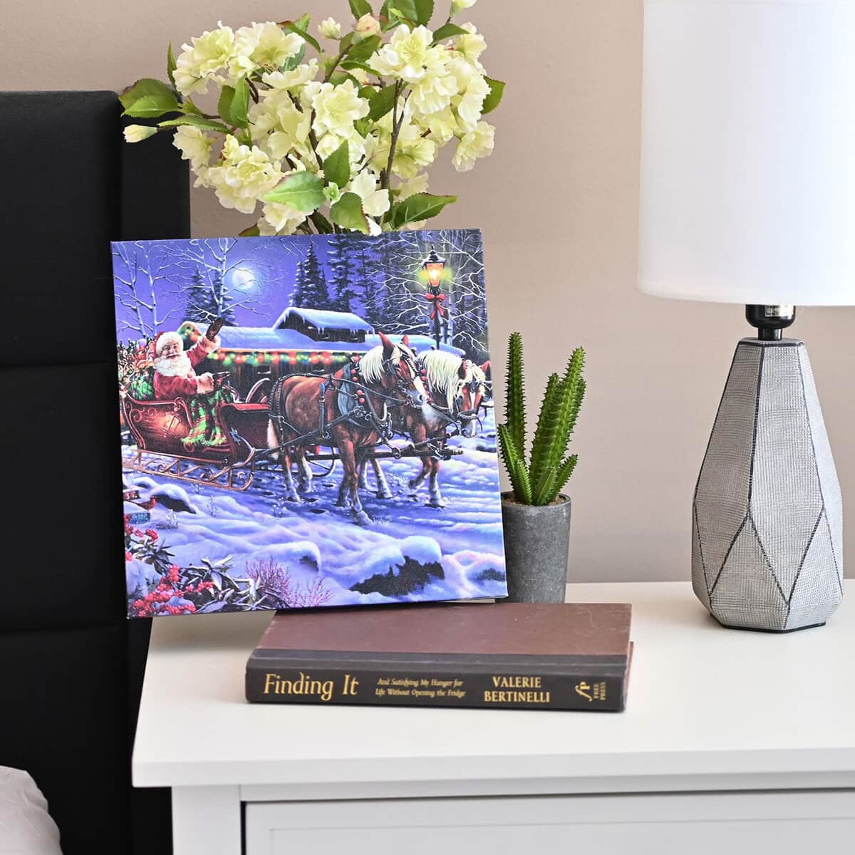 Multi Color Canvas 3-LED Santa and Sleigh Christmas Painting (2xAA Battery Not Included) image number 1
