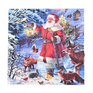 Multi Color Canvas 3-LED Santa Holding Lantern Christmas Painting (2xAA Battery Not Included)