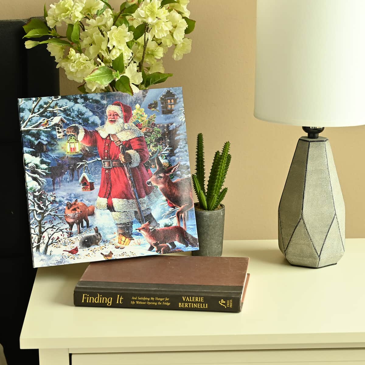 Multi Color Canvas 3-LED Santa and Sleigh Christmas Painting (2xAA Battery Not Included) image number 1