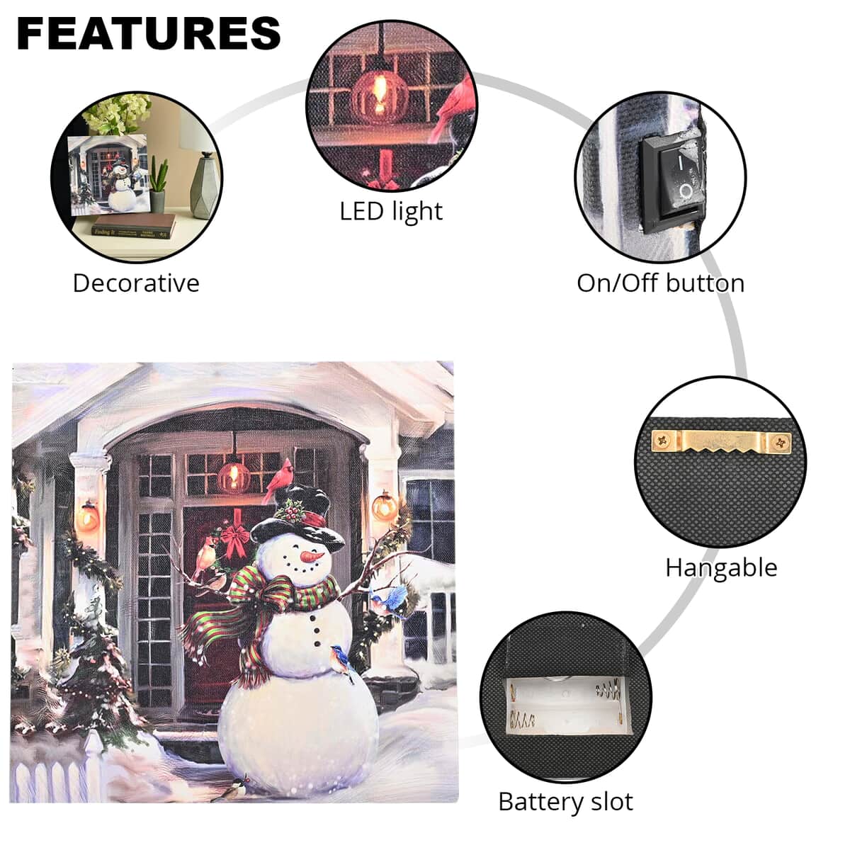 Multi Color Canvas 3-LED Snowman Christmas Painting (2xAA Battery Not Included) image number 2