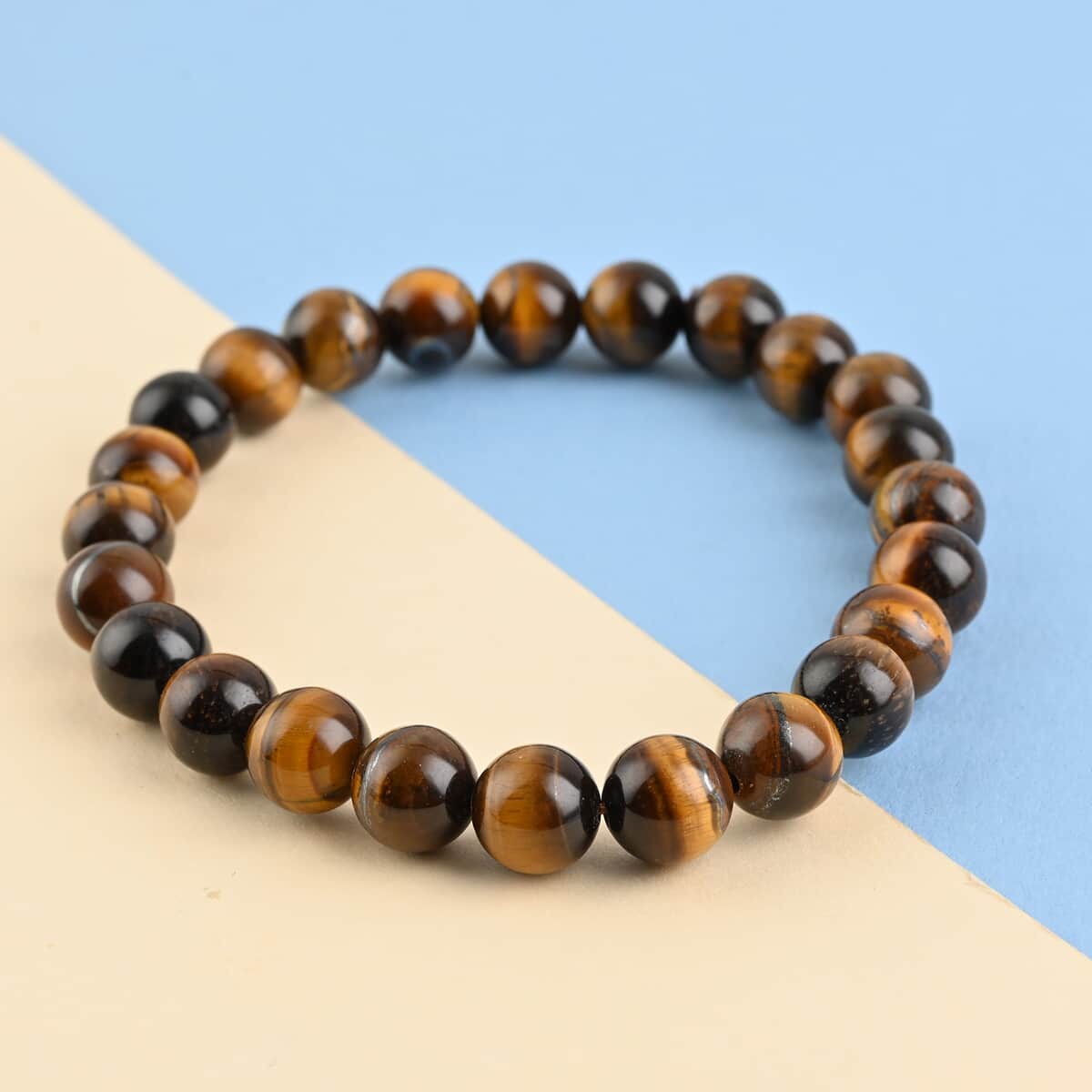 Yellow Tiger's Eye Beaded Stretch Bracelet 102.00 ctw image number 1