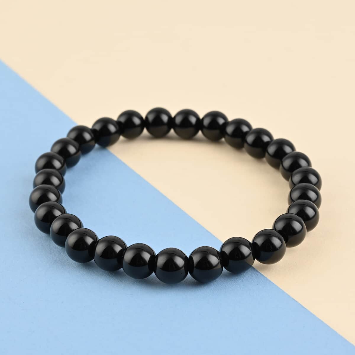 Black Agate Beaded Stretch Bracelet 86.50 ctw image number 1