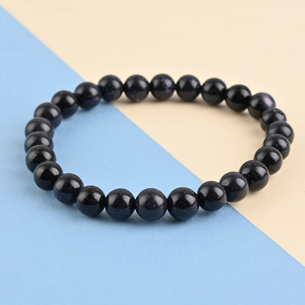 Blue Sandstone Beaded Stretch Bracelet 79.00 ctw image number 1