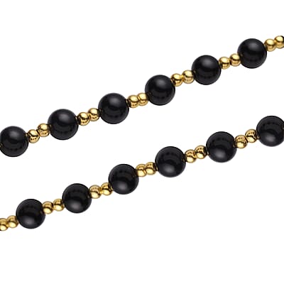 Feng Shui Black Obsidian Beaded with Pi Xiu Pendant Necklace 18 Inches in Goldtone 90.50 ctw