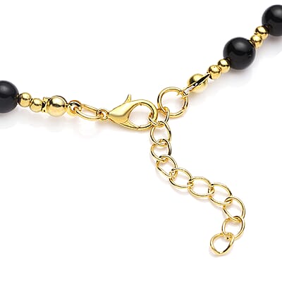 Feng Shui Black Obsidian Beaded with Pi Xiu Pendant Necklace 18 Inches in Goldtone 90.50 ctw