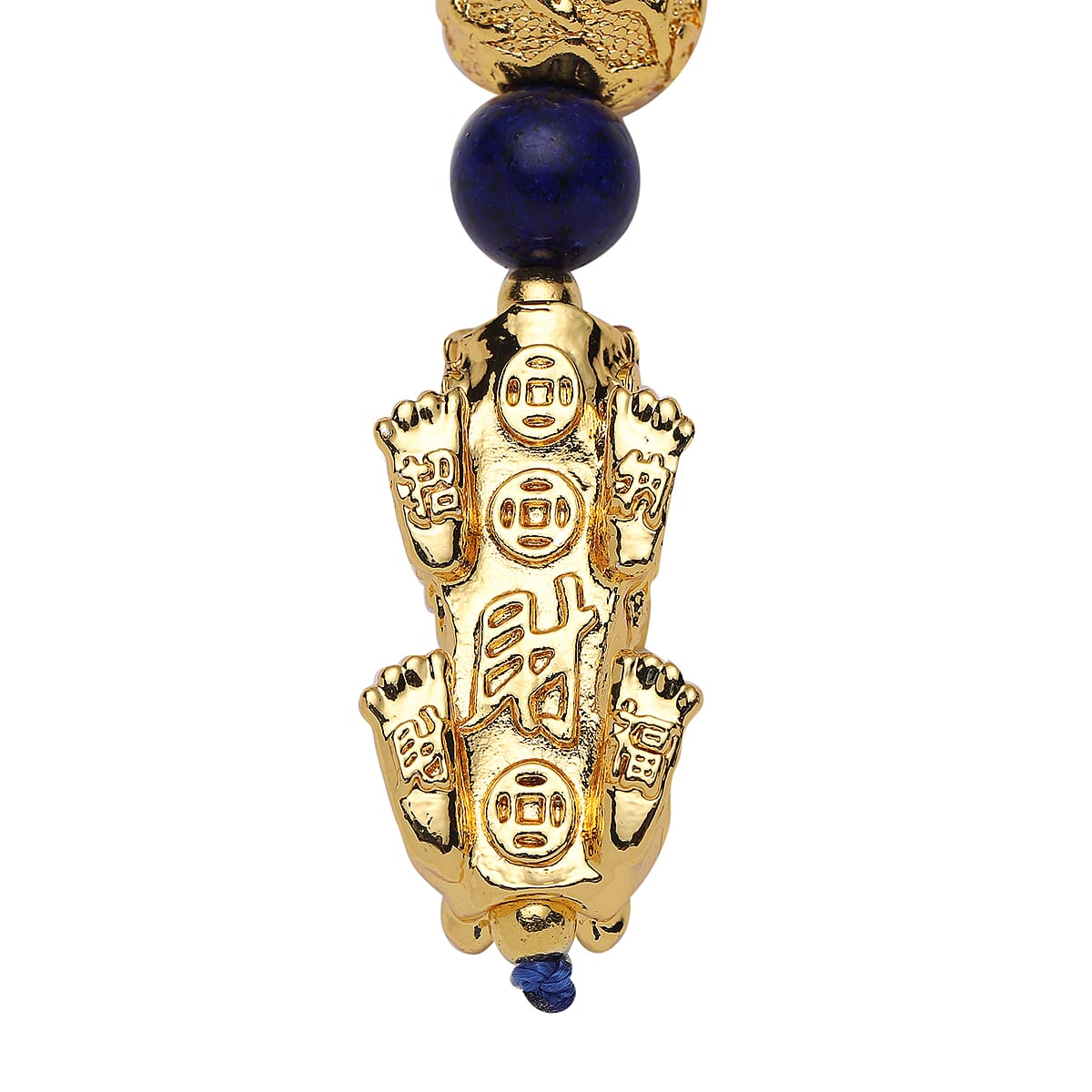Feng Shui Lapis Lazuli Beaded with Pi Xiu Pendant Necklace 18 Inches in Goldtone 90.00 ctw image number 3