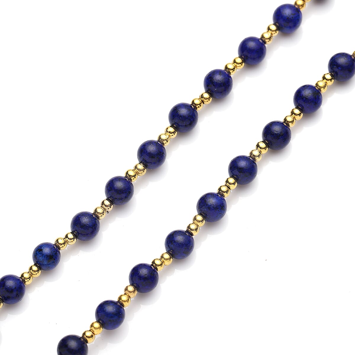 Feng Shui Lapis Lazuli Beaded with Pi Xiu Pendant Necklace 18 Inches in Goldtone 90.00 ctw image number 4