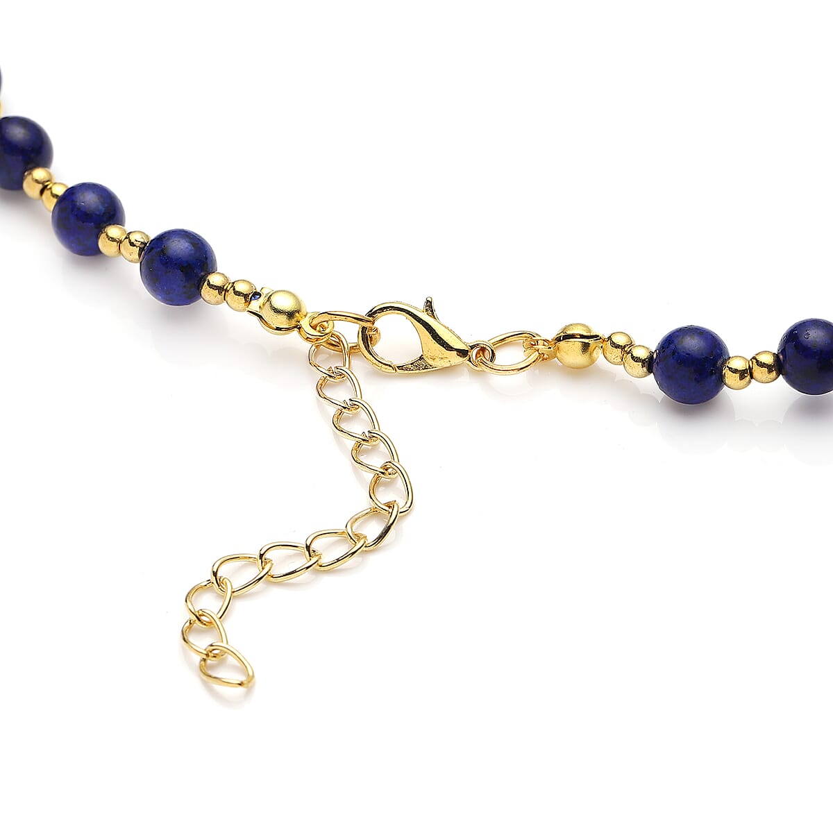 Feng Shui Lapis Lazuli Beaded with Pi Xiu Pendant Necklace 18 Inches in Goldtone 90.00 ctw image number 5