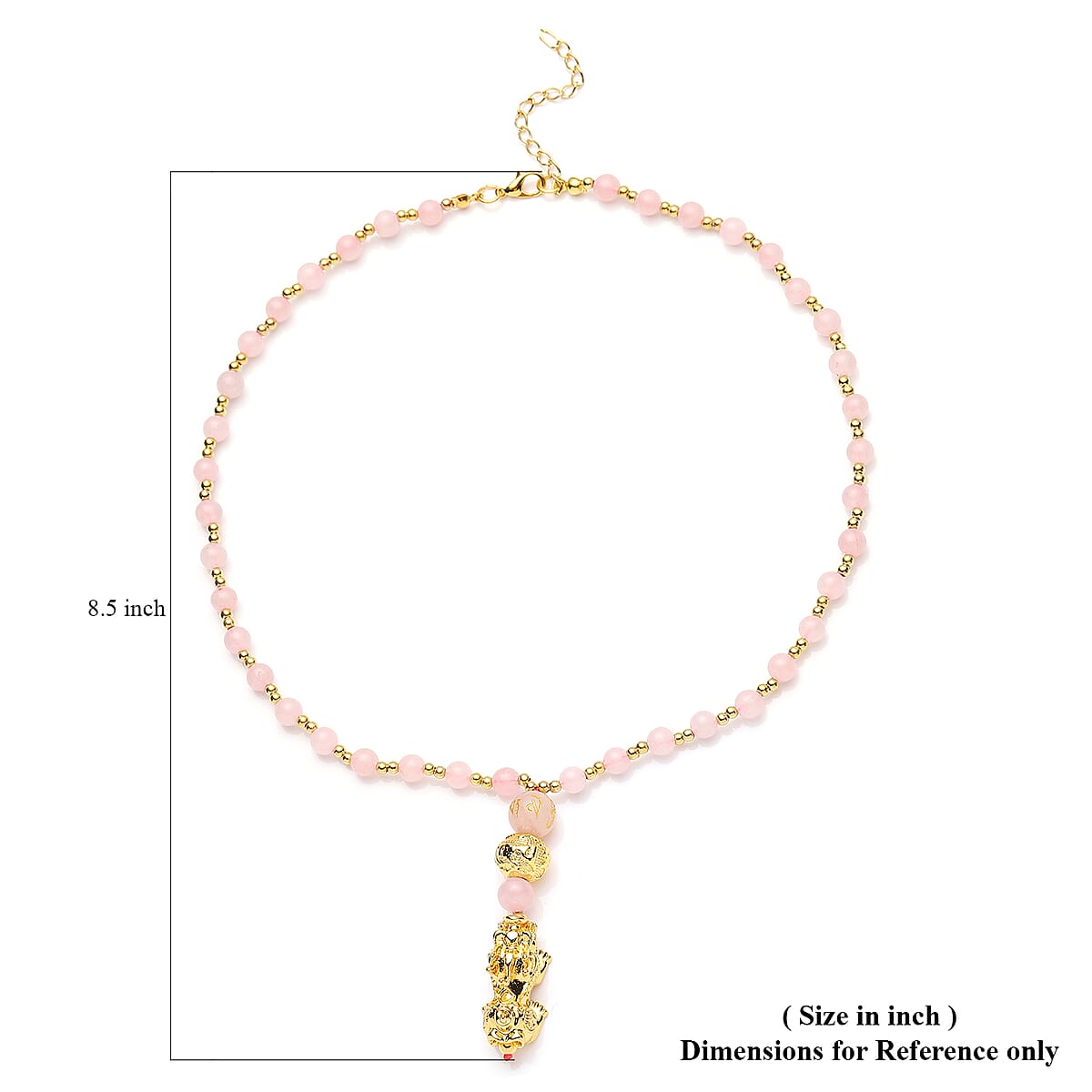 Feng Shui Galilea Rose Quartz Beaded with Pi Xiu Pendant Necklace 18 Inches in Goldtone 83.00 ctw image number 6