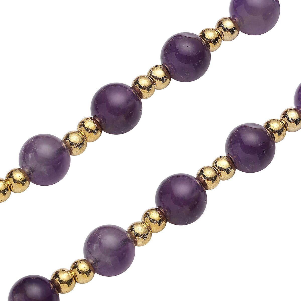 Feng Shui Amethyst Beaded with Pi Xiu Pendant Necklace 18 Inches in Goldtone 77.00 ctw image number 4