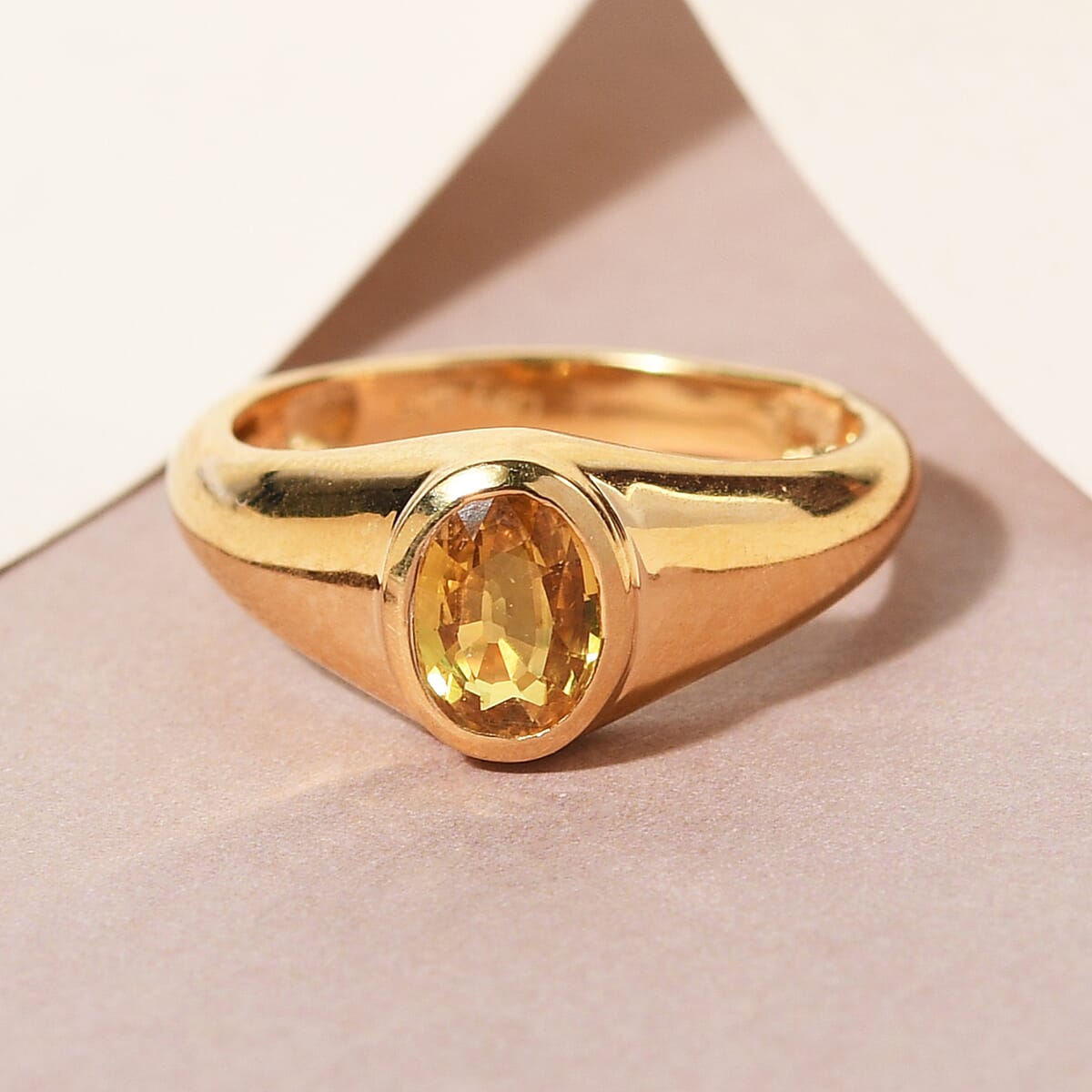 Yellow Sapphire Men's Ring in Vermeil Yellow Gold Over Sterling Silver (Size 6.0) 1.00 ctw image number 1