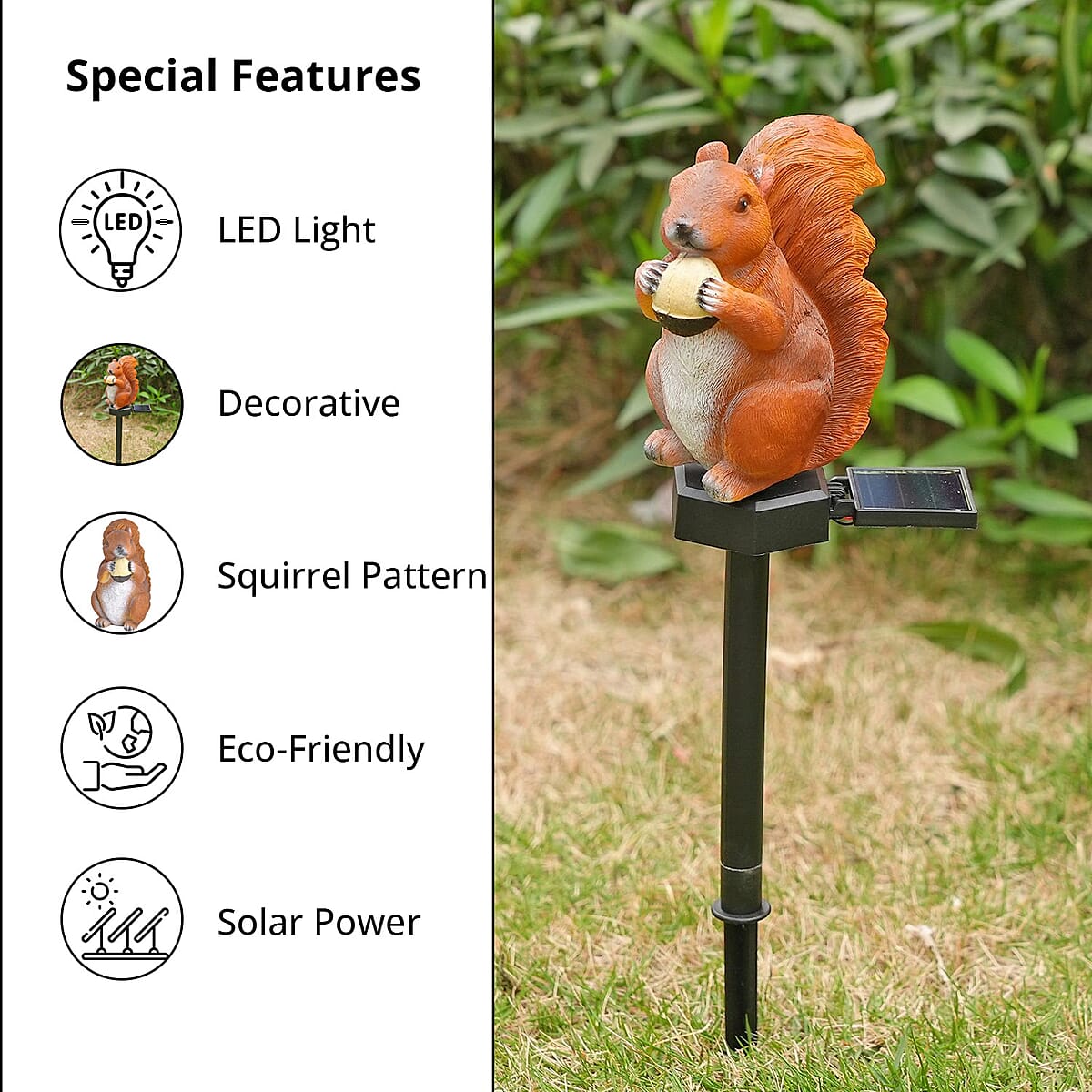 Brown Solar Squirrel Garden Stake LED Light image number 3