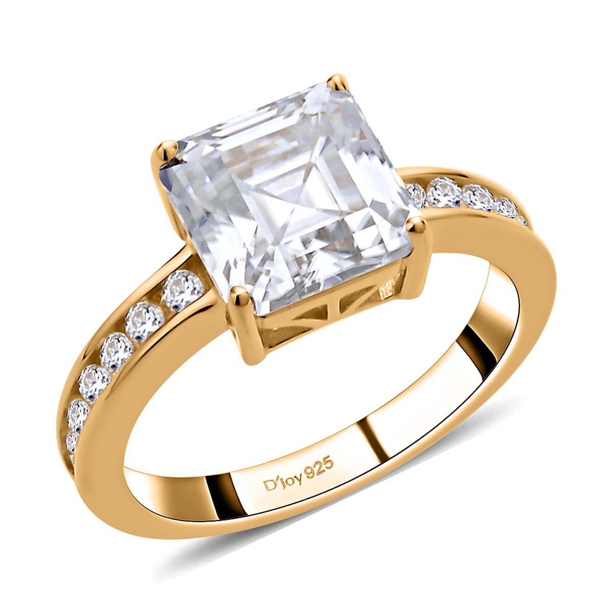 Asscher Cut Moissanite Ring in Vermeil Yellow Gold Over Sterling Silver 4.10 ctw image number 0