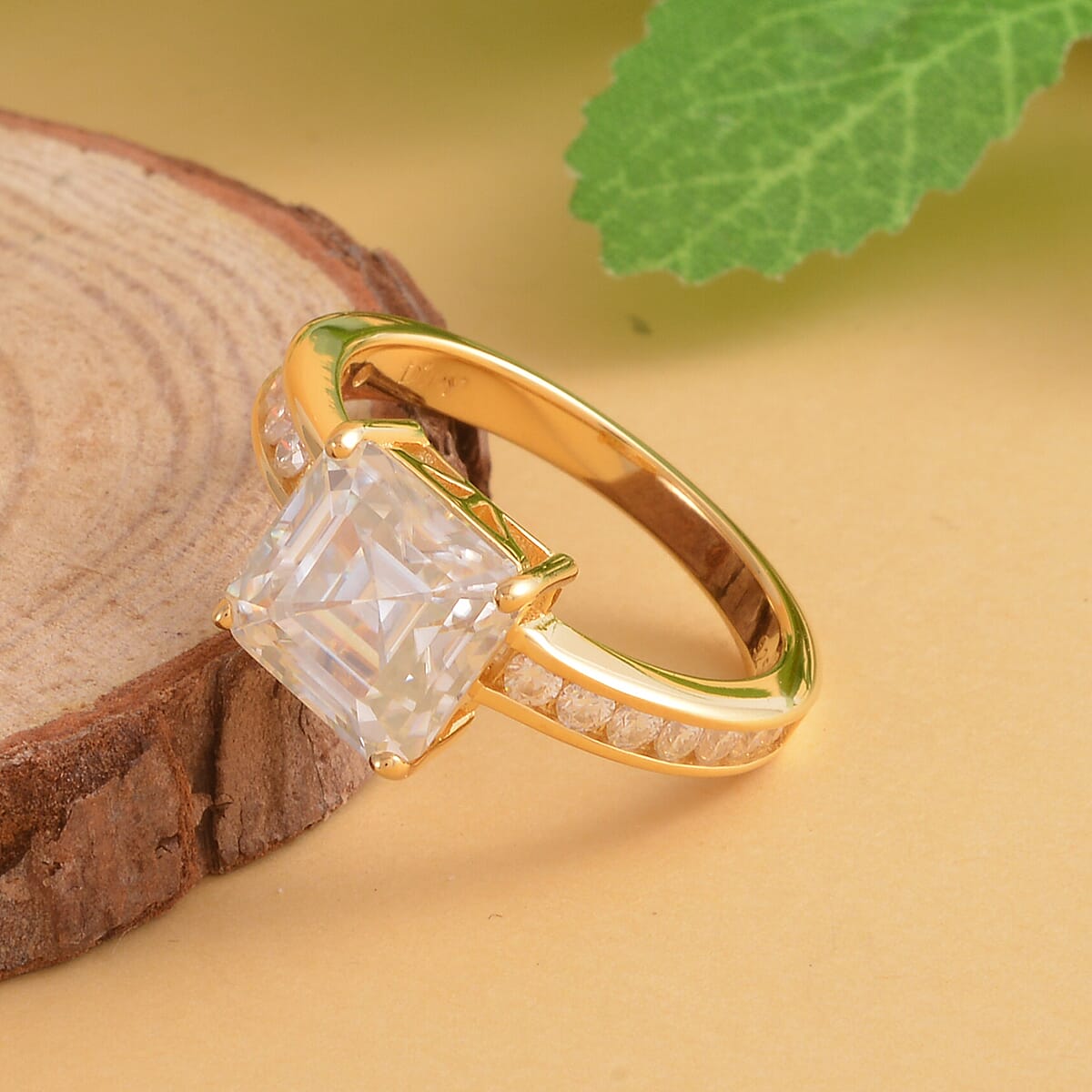 Asscher Cut Moissanite Ring in Vermeil Yellow Gold Over Sterling Silver 4.10 ctw image number 1