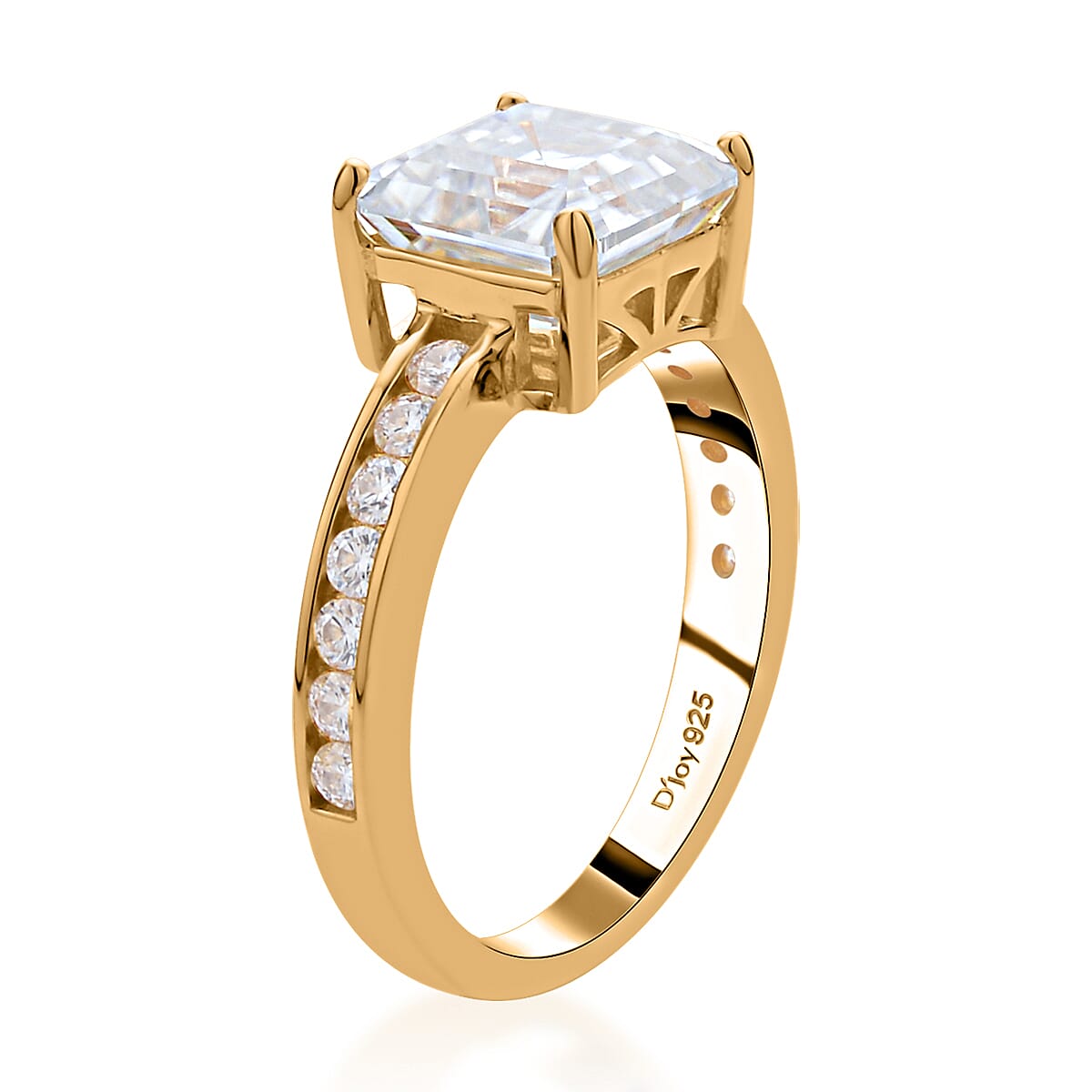 Asscher Cut Moissanite Ring in Vermeil Yellow Gold Over Sterling Silver 4.10 ctw image number 3