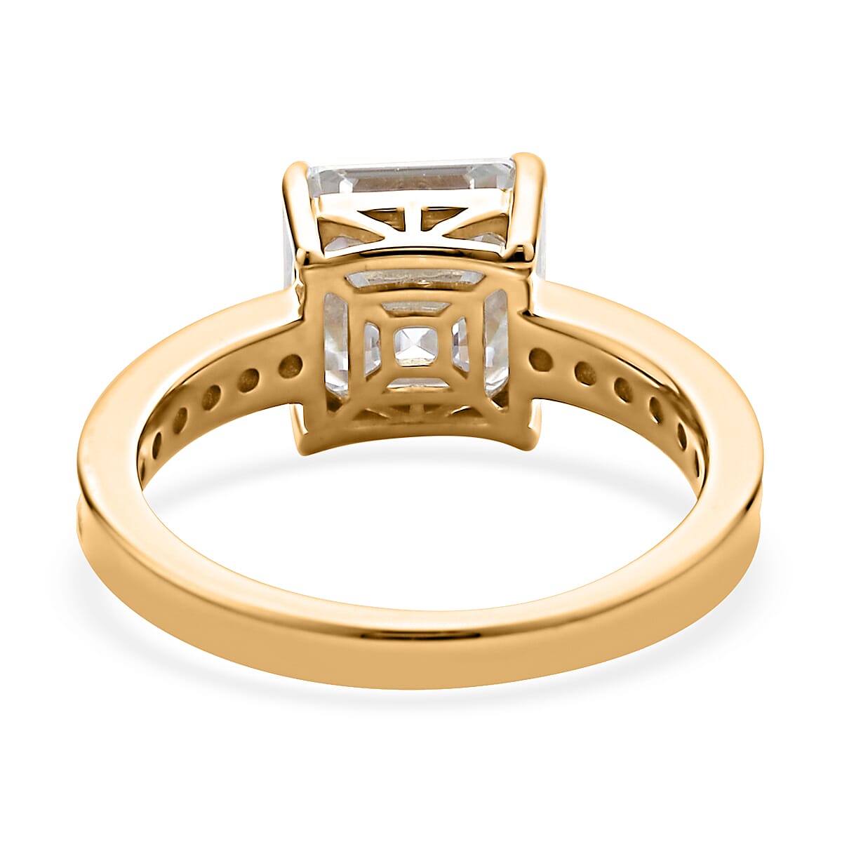 Asscher Cut Moissanite Ring in Vermeil Yellow Gold Over Sterling Silver 4.10 ctw image number 4