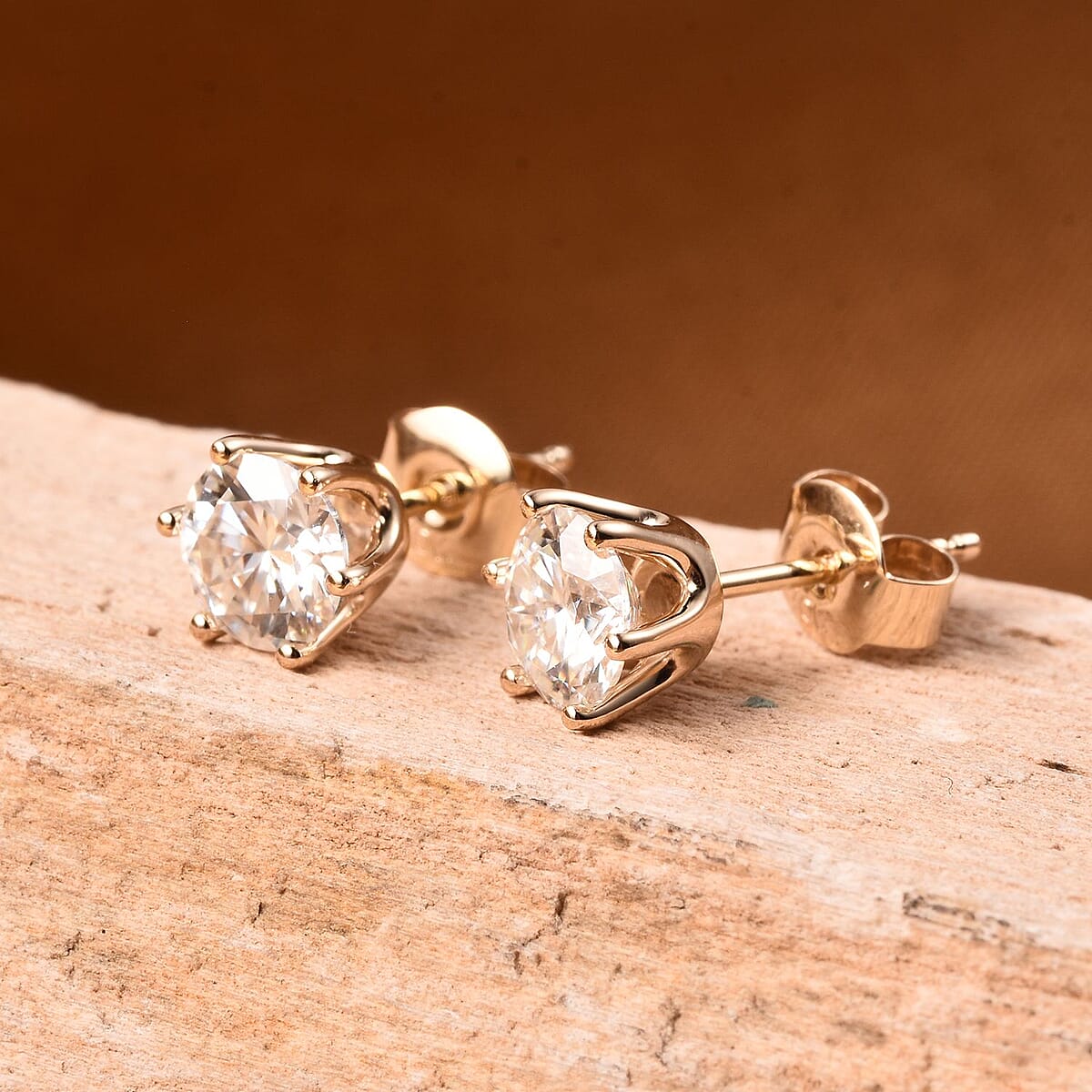 Luxoro 10K Yellow Gold Shield Cut Moissanite Solitaire Stud Earrings 1.60 ctw image number 1