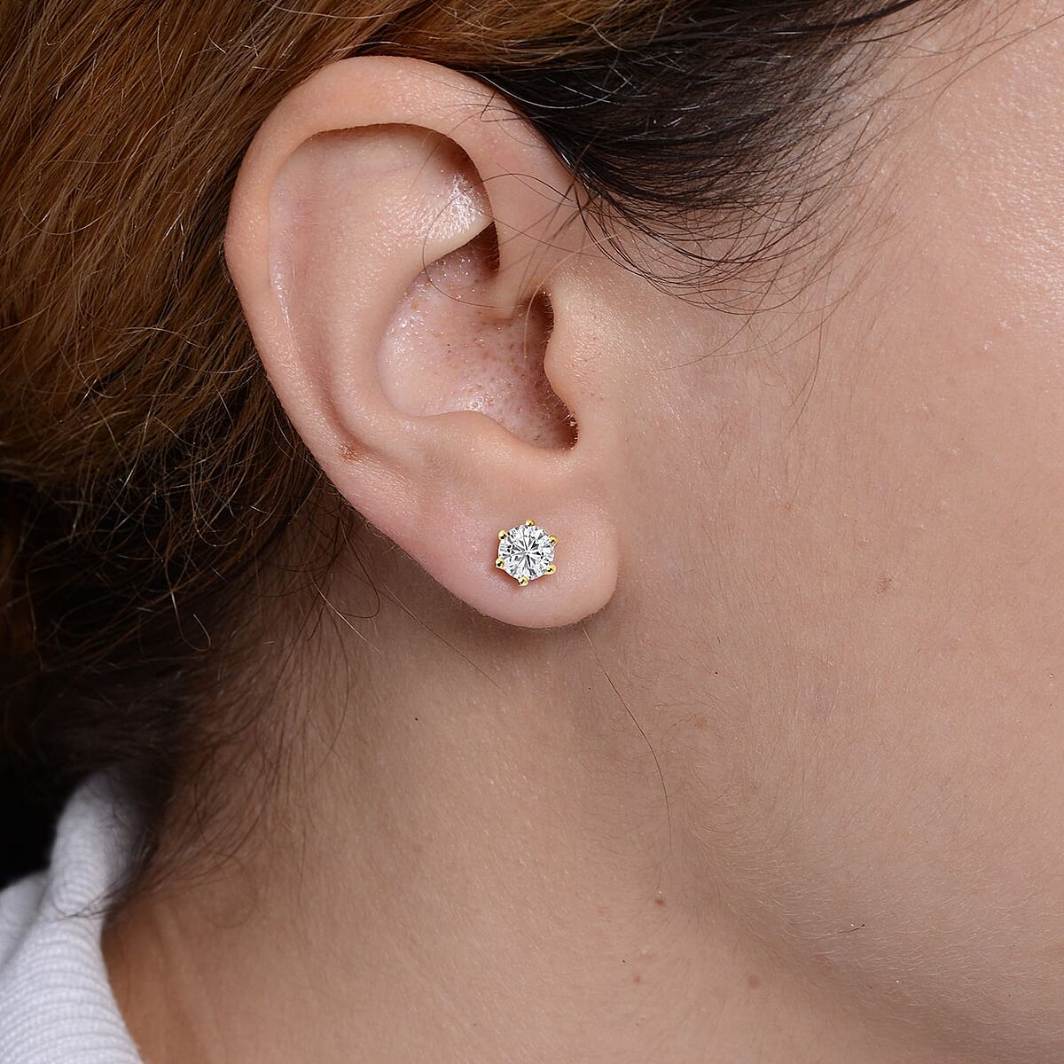 Luxoro 10K Yellow Gold Shield Cut Moissanite Solitaire Stud Earrings 1.60 ctw image number 2