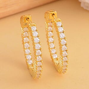 Moissanite Earrings in Vermeil YG Over Sterling Silver, Inside-Out Hoops, Silver Hoops, Anniversary Gifts For Her (7.25 g) 1.50 ctw