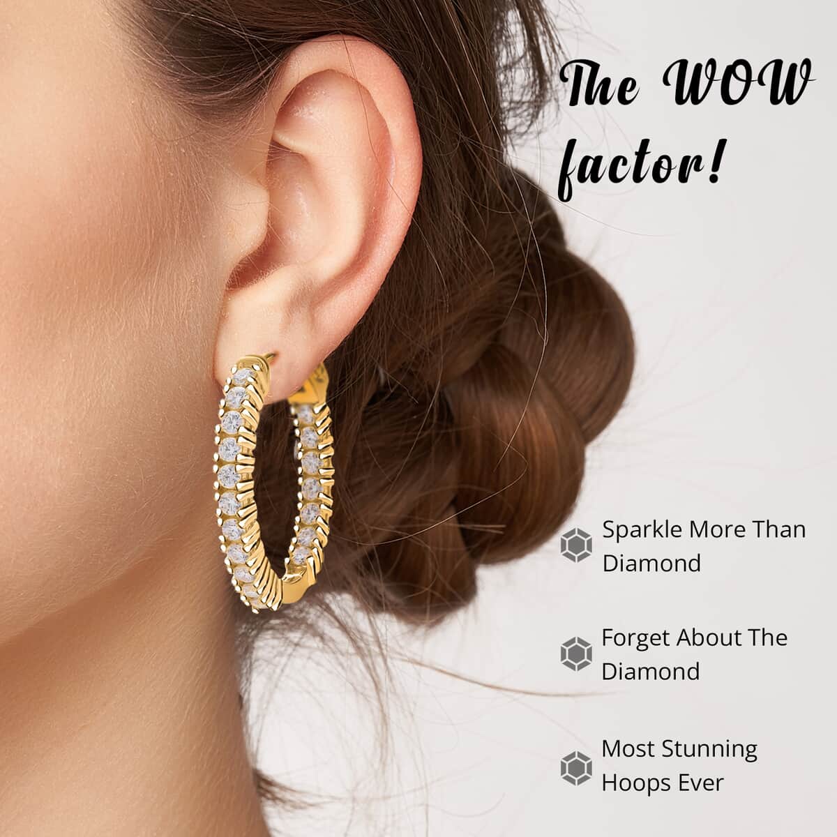 Moissanite Earrings in Vermeil YG Over Sterling Silver, Inside-Out Hoops, Silver Hoops, Anniversary Gifts For Her (7.25 g) 1.50 ctw image number 4