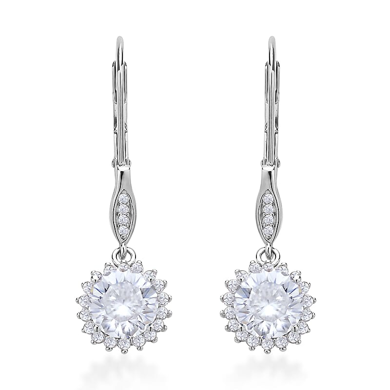 Shield Cut Moissanite Sunburst Earrings in Rhodium Over Sterling Silver 3.00 ctw