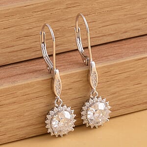Shield Cut Moissanite Sunburst Earrings in Rhodium Over Sterling Silver 3.00 ctw