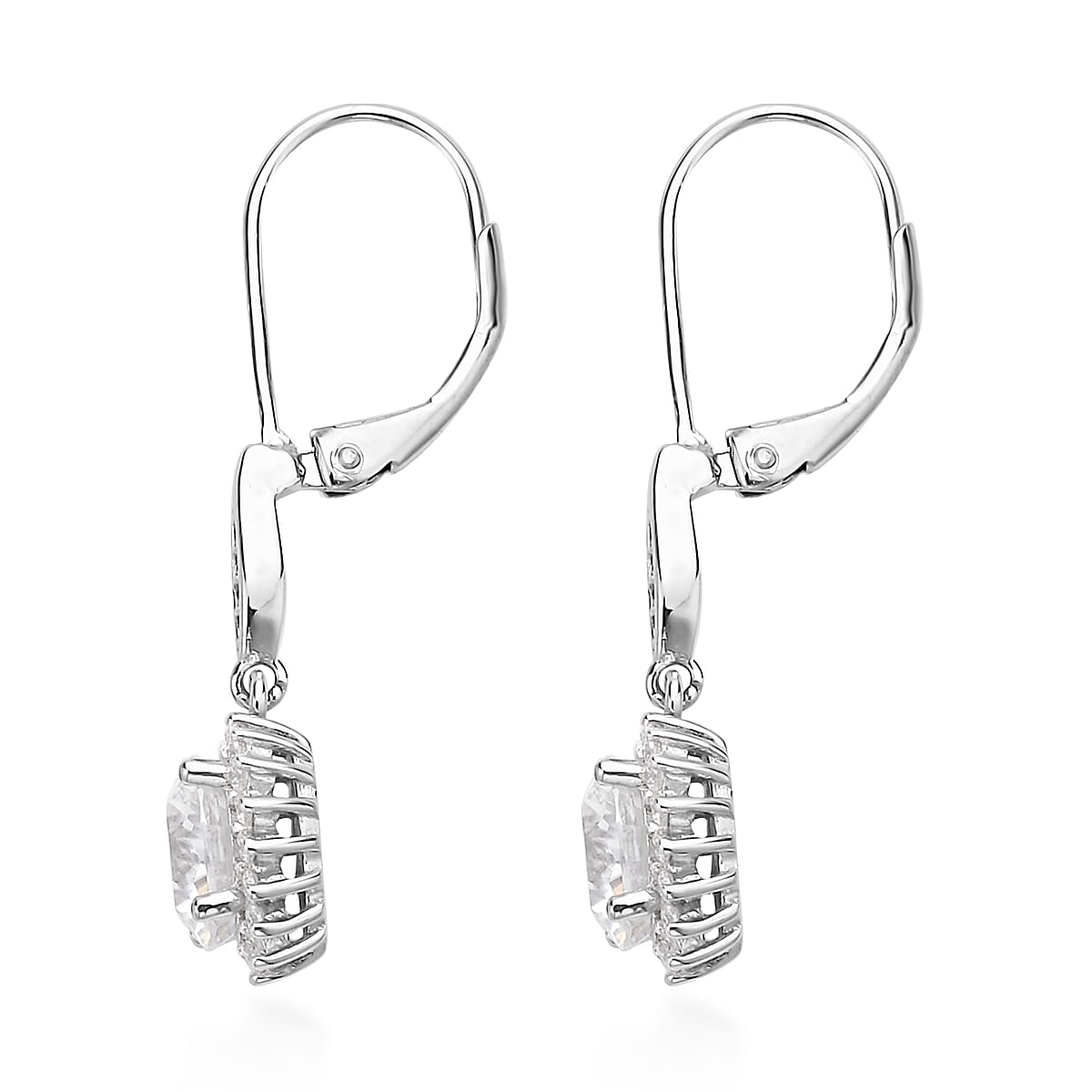 Shield Cut Moissanite Sunburst Earrings in Rhodium Over Sterling Silver 3.00 ctw