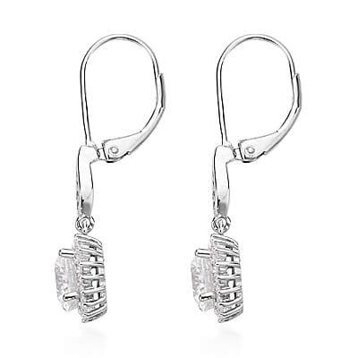 Shield Cut Moissanite Sunburst Earrings in Rhodium Over Sterling Silver 3.00 ctw