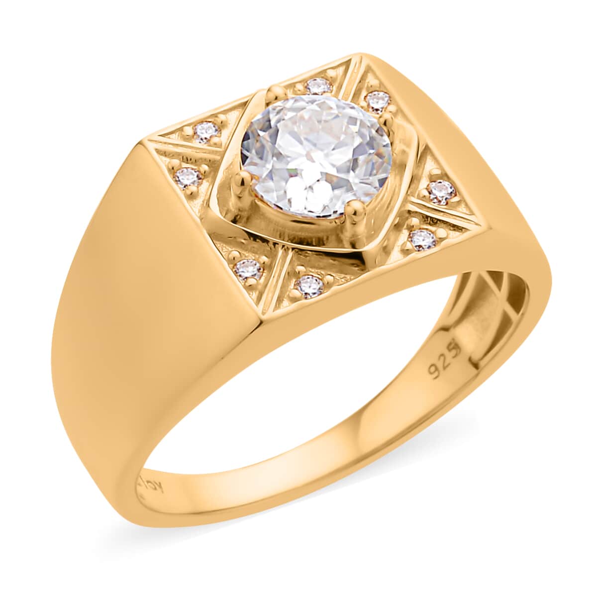 Old European Cut Moissanite Men's Ring in Vermeil Yellow Gold Over Sterling Silver 7.25 Grams 1.75 ctw image number 0