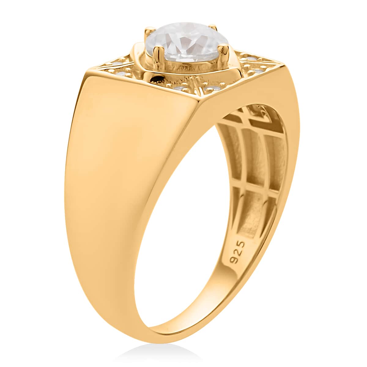 Old European Cut Moissanite Men's Ring in Vermeil Yellow Gold Over Sterling Silver (Size 12.0) 7.25 Grams 1.75 ctw image number 3