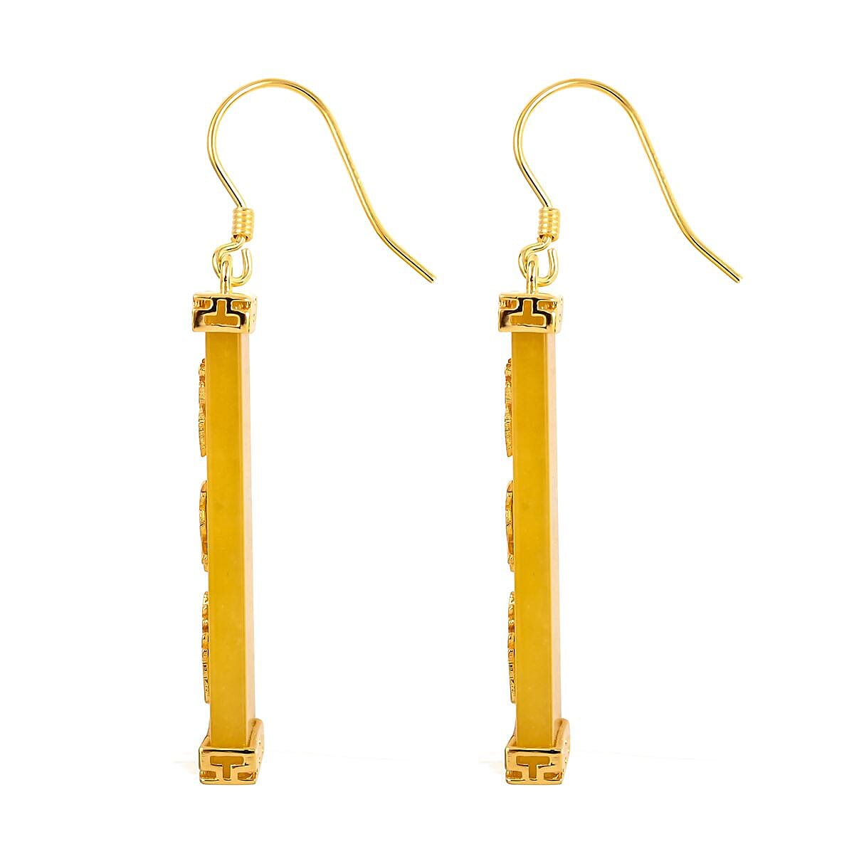 Honey Jade Earrings in 14K Yellow Gold Over Sterling Silver 25.00 ctw image number 3