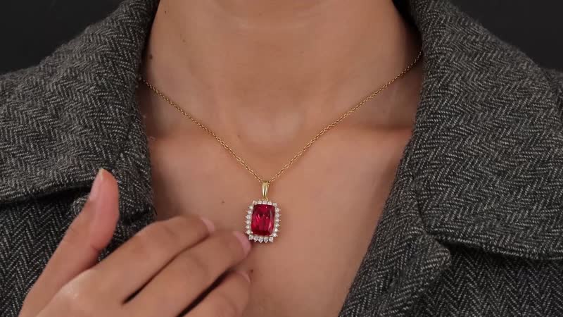 Lab Created Padparadscha Sapphire and Moissanite Halo Pendant in Vermeil Yellow Gold Over Sterling Silver 11.60 ctw