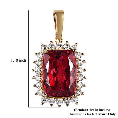 Lab Created Padparadscha Sapphire and Moissanite Halo Pendant in Vermeil Yellow Gold Over Sterling Silver 11.60 ctw