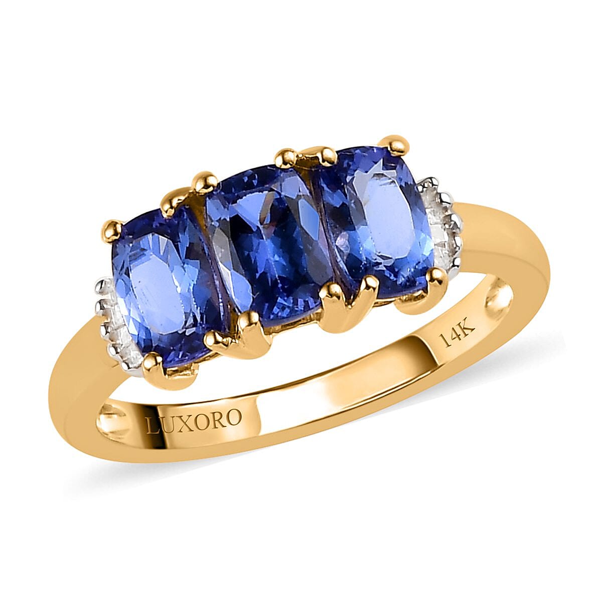 Luxoro 14K Yellow Gold AAA Tanzanite and G-H I3 Diamond Accent 3 Stone Ring (Size 8.0) 1.80 ctw image number 0