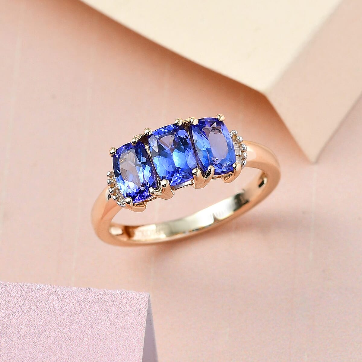 Luxoro 14K Yellow Gold AAA Tanzanite and G-H I3 Diamond Accent 3 Stone Ring (Size 8.0) 1.80 ctw image number 1